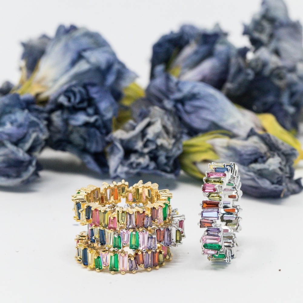 multi colored gold rhinestone stone ring stackable - Picture 5 of 5